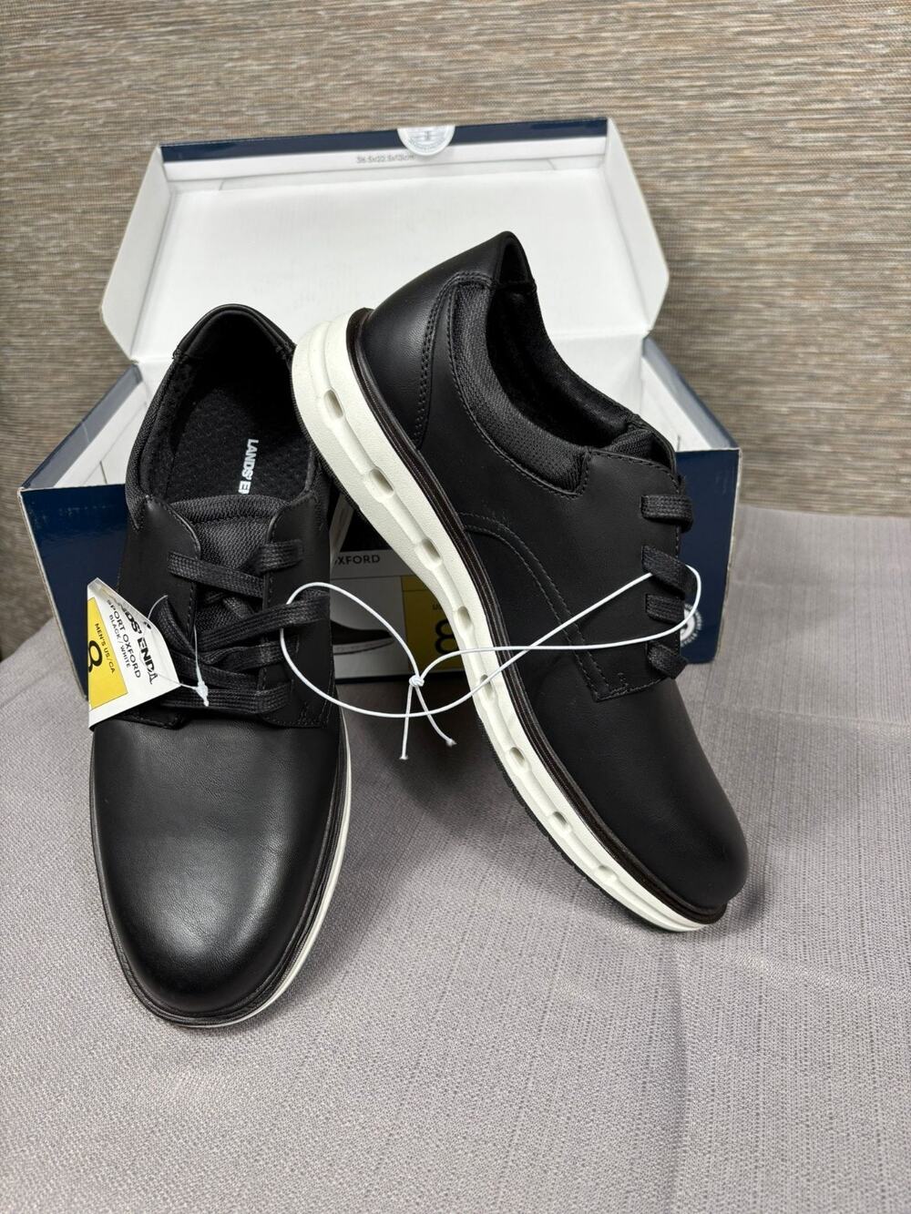 Lands End Sport Oxford Comfort Shoes Mens Size 8 Black White Item 1908426 NEW